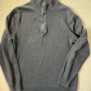 REFECTORY Mens Large Gray 1/4 Button Mock Neck Sweater Cotton Wool Blend